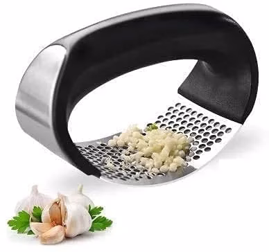 Krushi Vikas ENTERPRISE Garlic Press Stainless Steel Garlic Mincer Ginger Crusher and Peeler Squeezer Press Kitchen Gadget with Handle