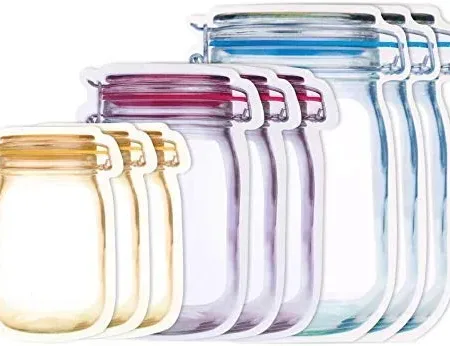 Krushi Vikas Jar Shaped Food Graded Stand Up Plastic Pouch with Zipper Pack of 9 (3 pcs Small 100 Gm, 3 pcs Medium 250 Gm, 3 pcs Large 500 Gm)