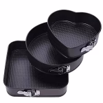 Krushi Vikas Cake Tin Teflon Coated Non Stick Pan Cake Mould Set of 3 - Heart Square Round Shapes with Loose Base -Easy Washable - Quick Release Springform Baking Pan Shapes - for Oven(3 PCS, Black)