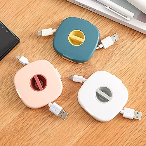 Krushi Vikas Cable Management Retractable Cord Organizer 2-in-1 Cord Management Case Mobile Phone Holder,Cable Protector Wire Winder for USB Cable,Headset Cord,Charger Cable Cable Winder Organizer (3 PCS)