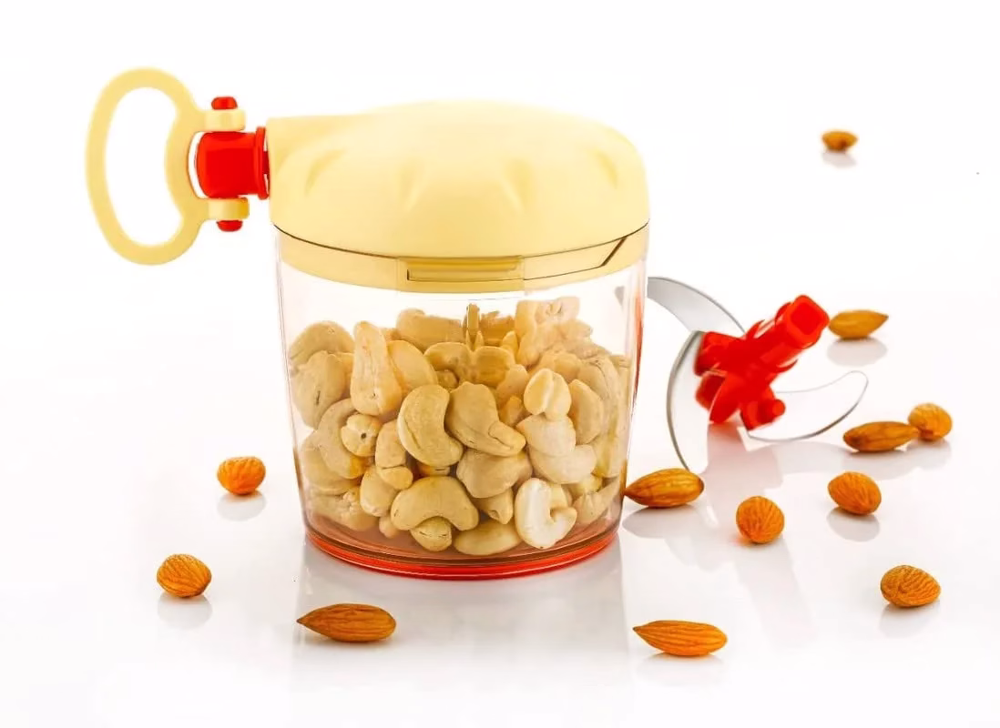 Krushi Vikas New Handy Chopper for Vegetable, Fruit and Dry Fruit Cutter with 3 Stainless Steel Blade - 450ml