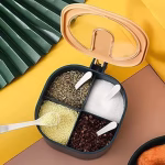 Krushi Vikas Seasoning Container 4 Compartments Seasoning Box Spice Jar Condiment Container Kitchen Spice Box Salt Jar with Spoons