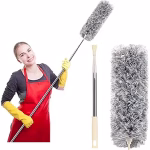Krushi Vikas Microfiber Feather Duster Bendable & Extendable Fan Cleaning Duster with 100 inches Expandable Pole Handle Washable Duster for High Ceiling Fans, Window Blinds, Furniture (Grey)