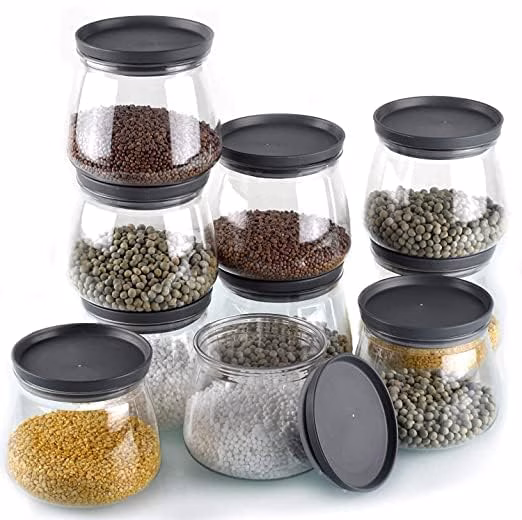 Krushi Vikas Airtight Handi Shape Container Jar for Kitchen - 900ml Jar Set for Kitchen Storage - Unbreakable Plastic Jar with Air-Tight Design(Black) (6)