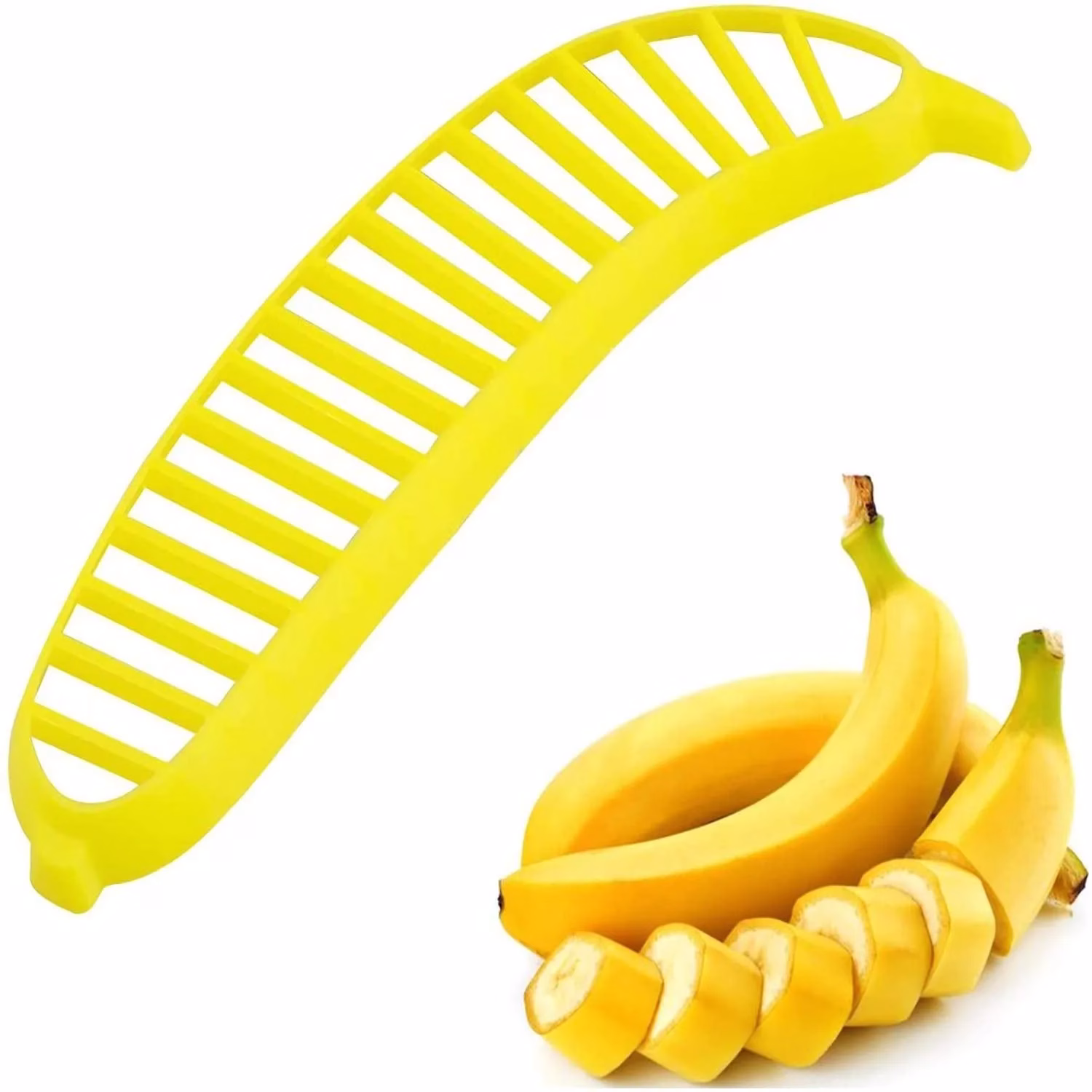 Krushi Vikas Banana Cutter - BPA Free Food Grade Plastic Banana Slicer for Kitchen Tools for Fruit Salad, Cutter for Cucumber, Sausage, Strawberry, Grapes(Standard Banana Size, Yellow)