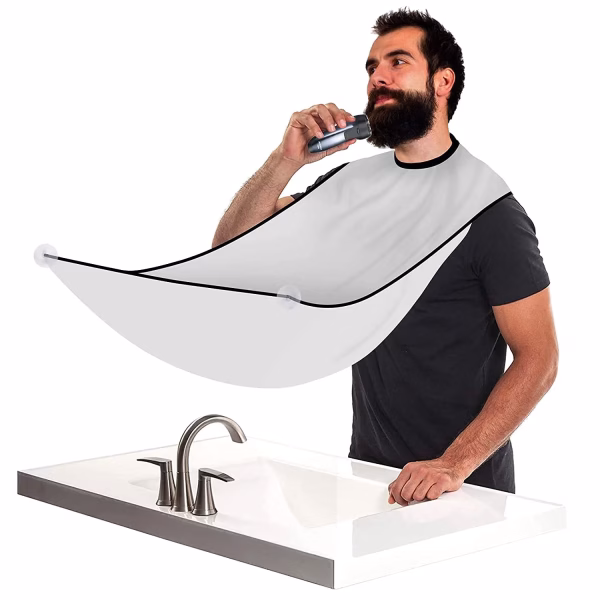 Krushi Vikas Beard Bib Apron Beard Catcher for Shaving and Trimming, Grooming Cape Apron Catcher, Non-Stick Beard Cape Shaving Cloth, Best Beard Trimming Gift for Men - White