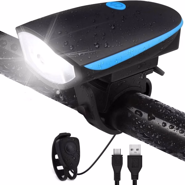 Krushi Vikas 2-in-1 Rechargeable - Cycle Light (3 Modes) Cycle Light and Horn/Cycle Lights Rechargeable Waterproof (140 dB) Cycle Light with Horn Cycle LED Front Light (Multicolor)
