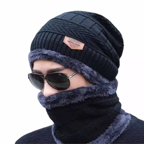 Krushi Vikas Wool Beanie Cap & Muffler for Mens & Women – Winter Cap for Men – Men’s Woolen Cap with Neck Muffler – Winter Muffler for Women – Soft Woolen Muffler & Cap for Men & Women Black