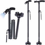 Krushi Vikas Folding Cane with Led Light- Non-Slip Grip Handle for Men & Women,Collapsible Walking Stick,Adjustable Walking Cane Base for Hiking Camping Black