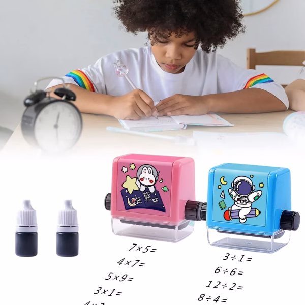 soputry Math Roller Stamp For Addition Subtraction Multiplication Division,Roller Number Teaching Practice Math Stamp Roller Digital Teaching Stamp,Math Practice Number Rolling Stamp(Multiply&Divide)