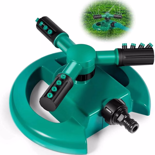 Krushi Vikas 1 Pc Automatic 360 ° Rotating Adjustable Round 3 Arm Lawn Water Sprinkler for Watering Garden Plants/Pipe Hose Irrigation Yard Water Sprayer (Green)