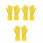 Krushi Vikas Reusable Large Yellow Gloves - 3 Pair Rubber Cleaning Gloves, Dishwashing Gloves, Kitchen Cleaning, Working, Painting, Gardening, Pet Care || (Free Size, Yellow)