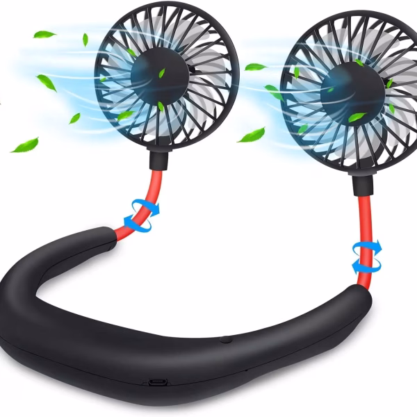 Krushi Vikas Personal Hand-Free Neck Fan- Mini Portable Usb Rechargeable Fan with 3 Speed Adjustable & 360 Rotation Perfect for Home, Sport, Camping, Beach, Travel, Office, Headphone Design (Black)