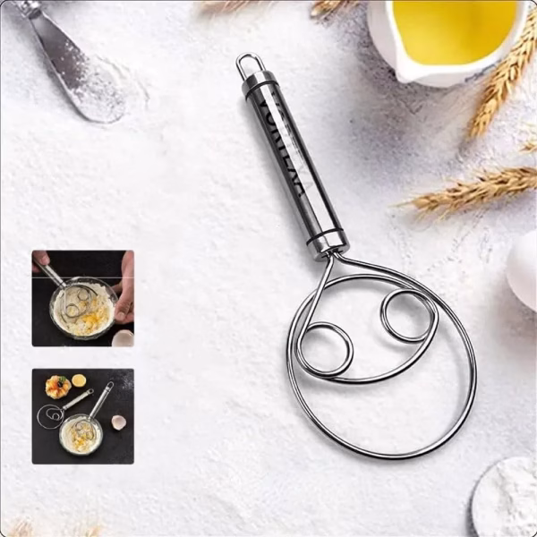 Krushi Vikas Danish Dough Whisk Food Grade 304 Stainless Steel Hand xer Bread Whisk 8.5 Inch Danish Whisk Dough Scraper Baking Tool for Bread Pastry or Pizza Dough Silver