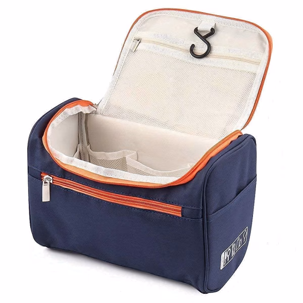 Krushi Vikas Cosmetic Bag Double Layer Makeup Bag Organizer for Travelling Polyester Fabric Toiletry Bag and Multiuse for Women and Men,Blue