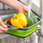 Krushi Vikas Foldable Collapsible Kitchen Colander Square Collapsible Washing up Bowl Silicone Strainer Filter Basket (Multi-Colour)