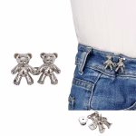 Krushi Vikas Adjustable Cute Bear Button Pins Buckle for Loose Jeans, Metal Pins Pearl Detachable Instant Button Pins, Set for Pants, Jeans, Skirts, Sleeves Tightener for Skirt Pants (Pack of 1, Silver)