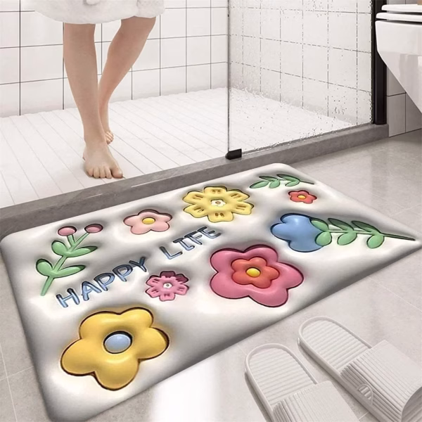 Krushi Vikas Bathroom Door Mat | 3D Visual Bathtub Mats | Anti-Slip Quick Drying Absorbent Sink Floor Rug | Anti Skid Water Soaking Mat | Floor Mat | (3D mat)(Multi Color)(Pack of) (1)