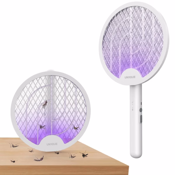 Krushi Vikas Foldable Swivel Mosquito Bat, 3 in 1 Mosquito Racket USB Rechargeable, Bug Zapper Electric Fly Swatter with UV Light Lamp, Hangable Mosquito Swatter Racket w/Long Lasting Lithium-ion Battery