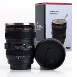 Krushi Vikas Steel Insulated Plastic Camera Lens Tea Coffee Flask Mug with Leak Proof Lid for Gifting idea| DSLR Camera Lens Shaped Travel Thermos Cup (Black,350 Ml)
