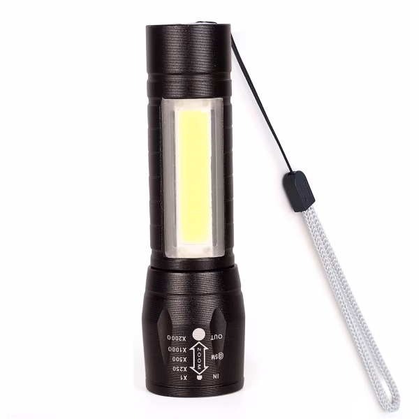 Krushi Vikas High Quality LED Flashlight With COB Light Mini Waterproof Portable LED XPE COB Flashlight USB Rechargeable 3 Modes Pen Clip Light Flashlight With Hanging Rope Small Size Black Colored