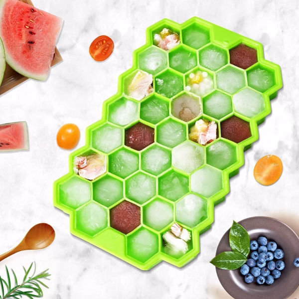 Krushi Vikas Flexible Silicone Honeycomb 37 Cavity Ice Cube Tray for Freezer Moulds Small Cubes Whiskey Fridge Bar Soft Ice Cube Tray -Pack of 1 Multicolor