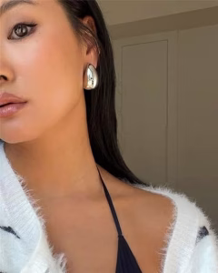 Celebrity Inspired Stylish Gold Silver Plated Teardrop Earrings Dupes for Women Girls Teenagers Trending Oversized Lightweight Statement Waterdrop Earrings - Image 3