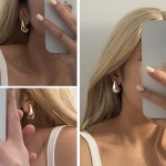 Celebrity Inspired Stylish Gold Silver Plated Teardrop Earrings Dupes for Women Girls Teenagers Trending Oversized Lightweight Statement Waterdrop Earrings - Image 5