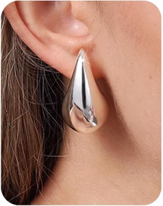 Celebrity Inspired Stylish Gold Silver Plated Teardrop Earrings Dupes for Women Girls Teenagers Trending Oversized Lightweight Statement Waterdrop Earrings - Image 2