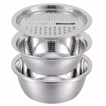 3 in 1 Stainless Steel Slicer, Strainer & Salad Bowl