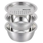 3 in 1 Stainless Steel Slicer, Strainer & Salad Bowl