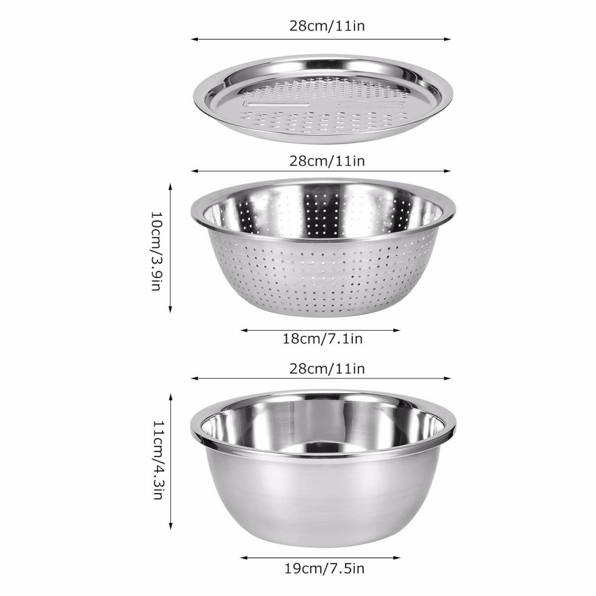 3 in 1 Stainless Steel Slicer, Strainer & Salad Bowl - Image 2