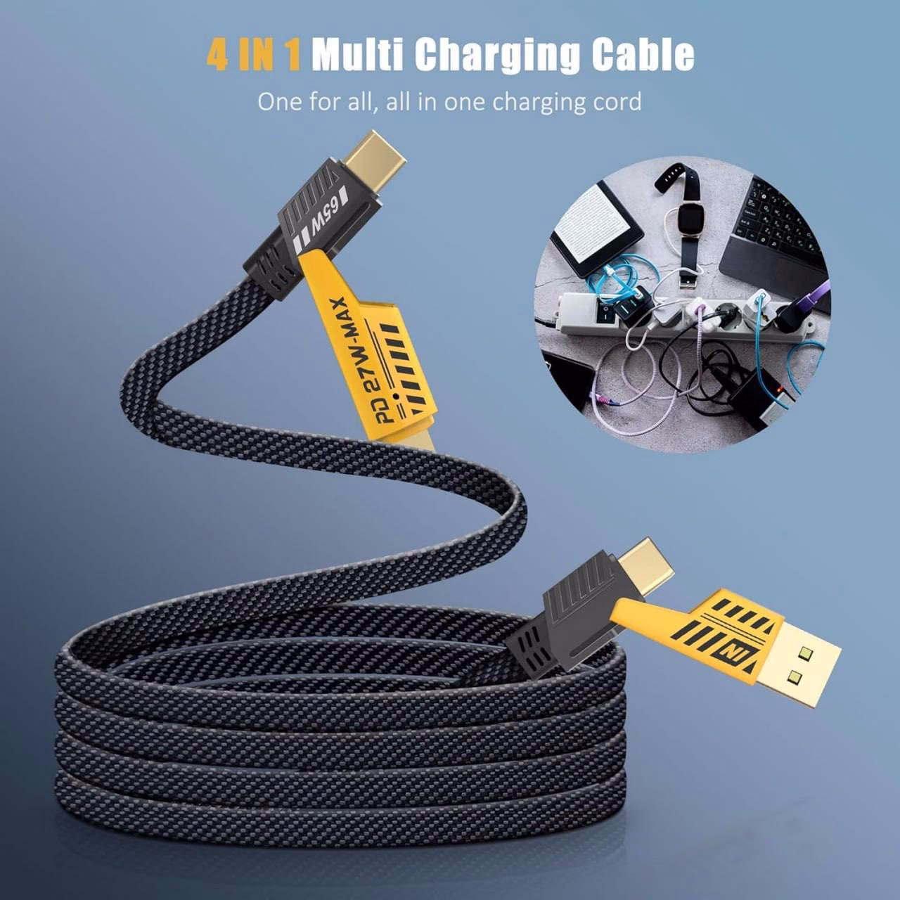 4 in 1 Charging Cable 4 in 1 Charging Cable- 65W PD Fast Multi-Device Cord - Image 1