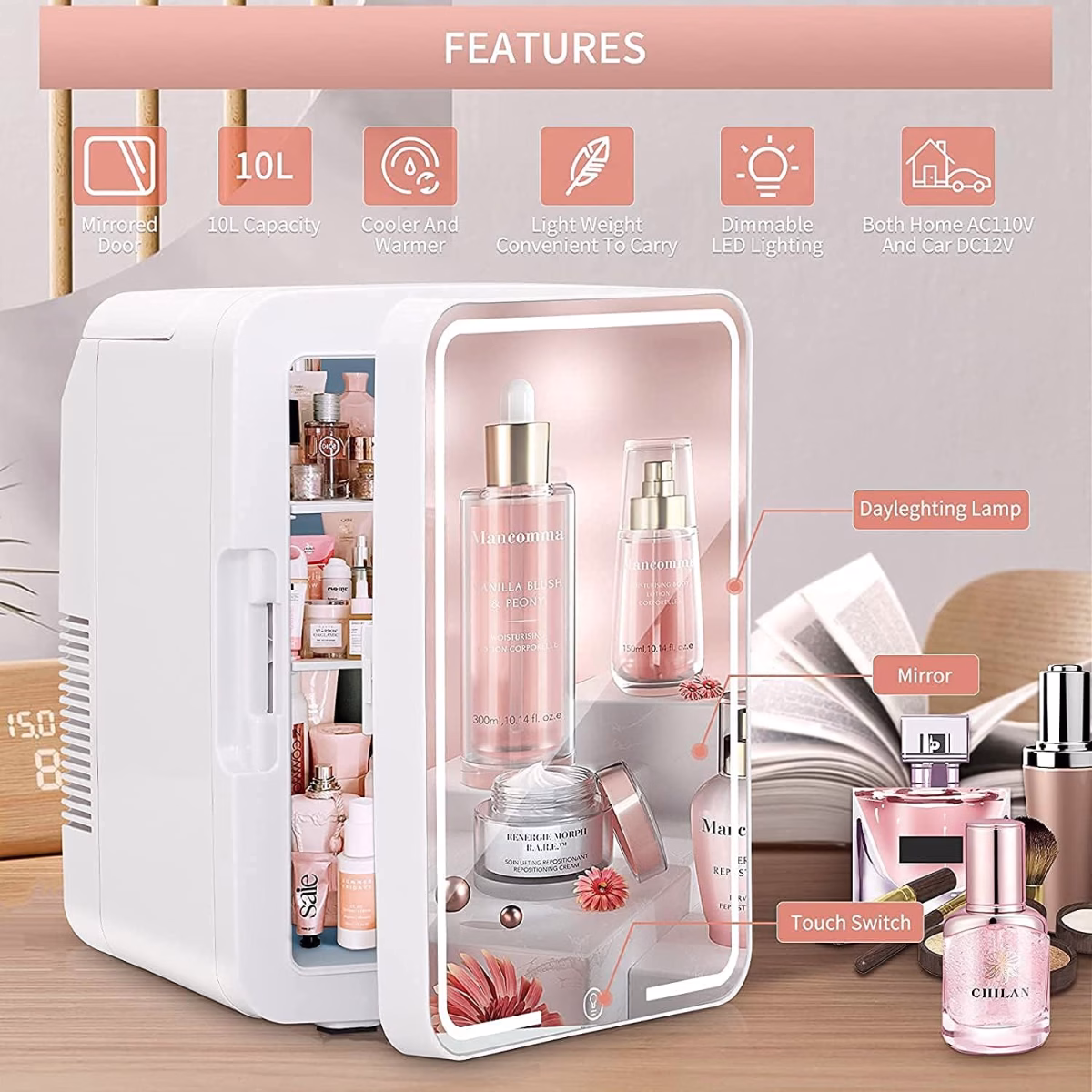 Mini Fridge with Mirror | 4 Litre Portable Beauty Cooler - Image 2