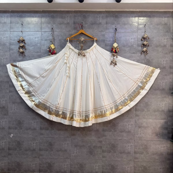 White Navratri Skirt – Rayon Cotton with Heavy Border