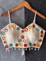 Beautiful Navratri Blouse – Spaghetti Style with Mirror White