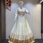 White Rayon Cotton Chaniya Choli with Readymade Blouse