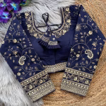 Navy Blue Long Sleeves Bridal Blouse – Heavy Embroidery