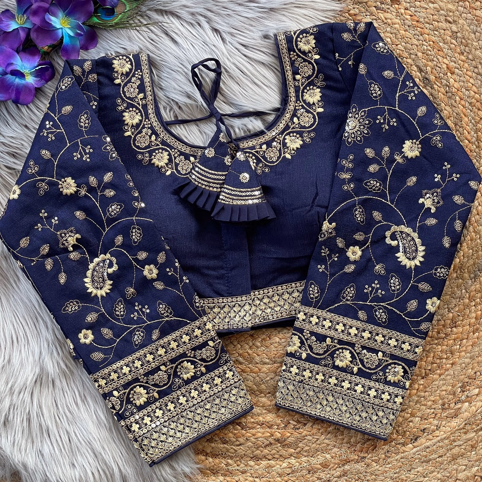 Blue Bridal Blouse Navy Blue Long Sleeves Bridal Blouse – Heavy Embroidery - Image 1