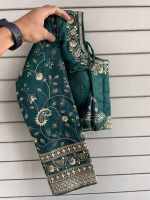 Bottle Green Long Sleeves Bridal Blouse – Heavy Embroidery - Image 2