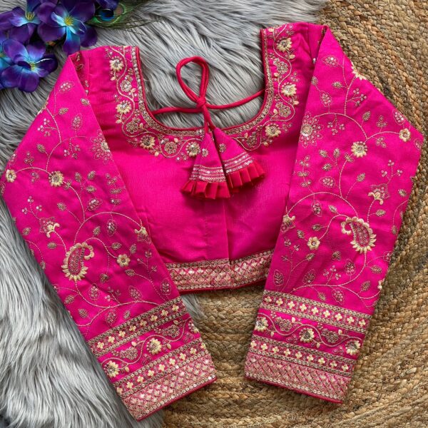 Pink 22 Inch Long Sleeves Bridal Blouse – Heavy Embroidery