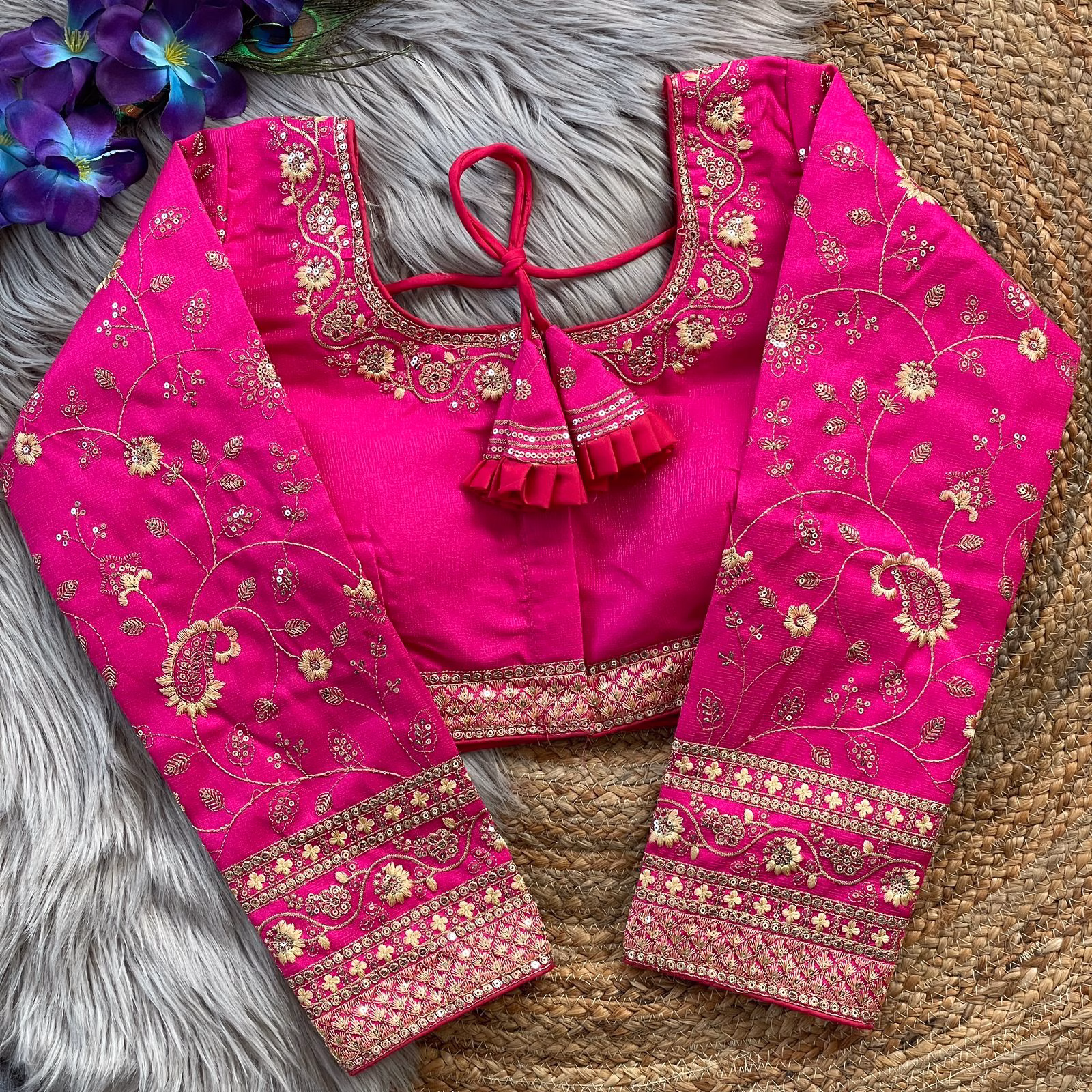 Pink Bridal Blouse Pink 22 Inch Long Sleeves Bridal Blouse – Heavy Embroidery - Image 1