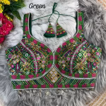 Traditional Multi Mirror Work Blouse – Green Size 40