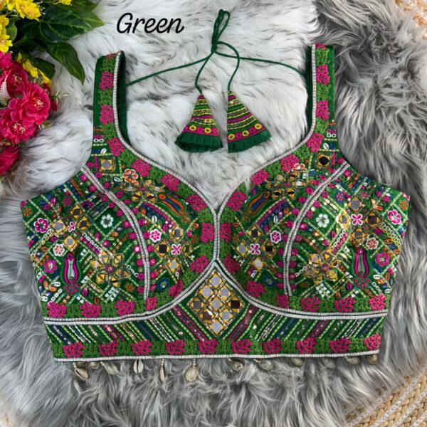 Traditional Multi Mirror Work Blouse – Green Size 40