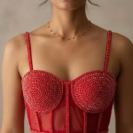 Red Premium Pearl Blouse – Designer Hand Work Wear