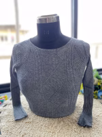Grey Trendy Winter Blouse for Women - Warm Woolen Knit Top