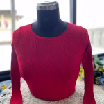 Red Trendy Winter Blouse for Women - Warm Woolen Knit Top
