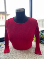 Red Trendy Winter Blouse for Women - Warm Woolen Knit Top