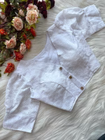Pure Cotton Hakoba Blouse with Puff Sleeves - White