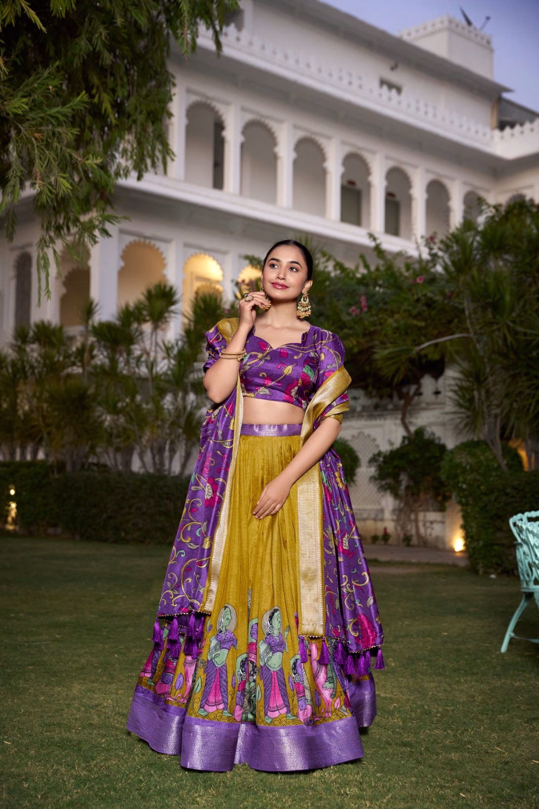Tussar Silk Lehenga Choli with Floral Dupatta - Purple Tussar Silk Lehenga Choli with Floral Dupatta - Purple - Image 1